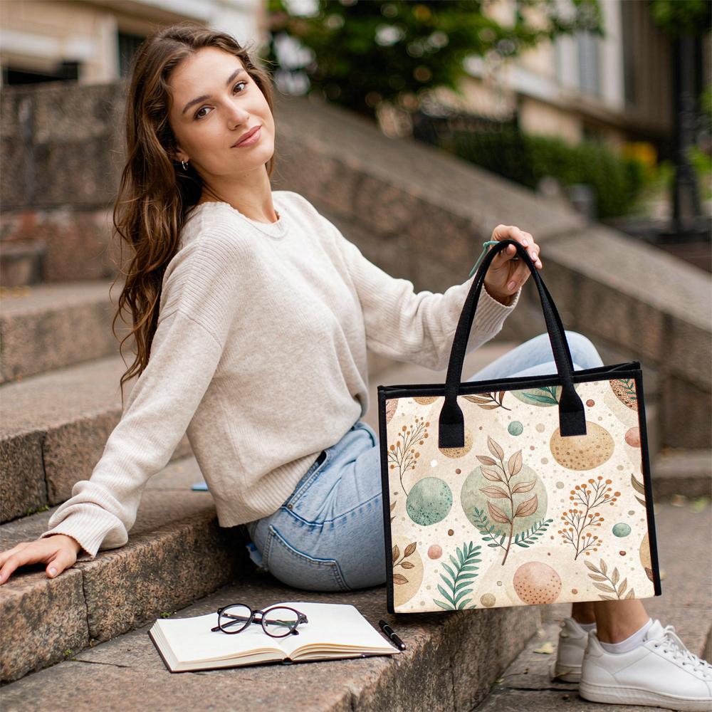 Elegant Floral Pattern Large Capacity Daily Use Portable Tote Bag for Women Shopping Travel Outdoor Commute