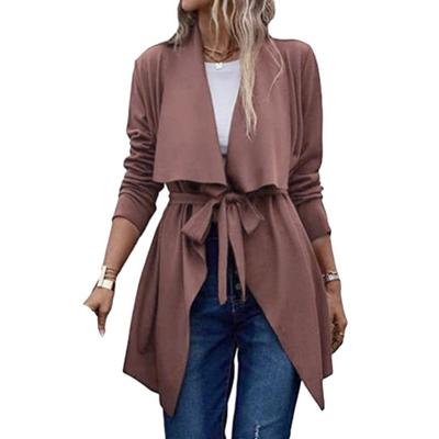 Женская весна-осень однотонная ветровка с лацканами и длинным рукавом, пальто средней длины, верхняя одежда, уличная одежда