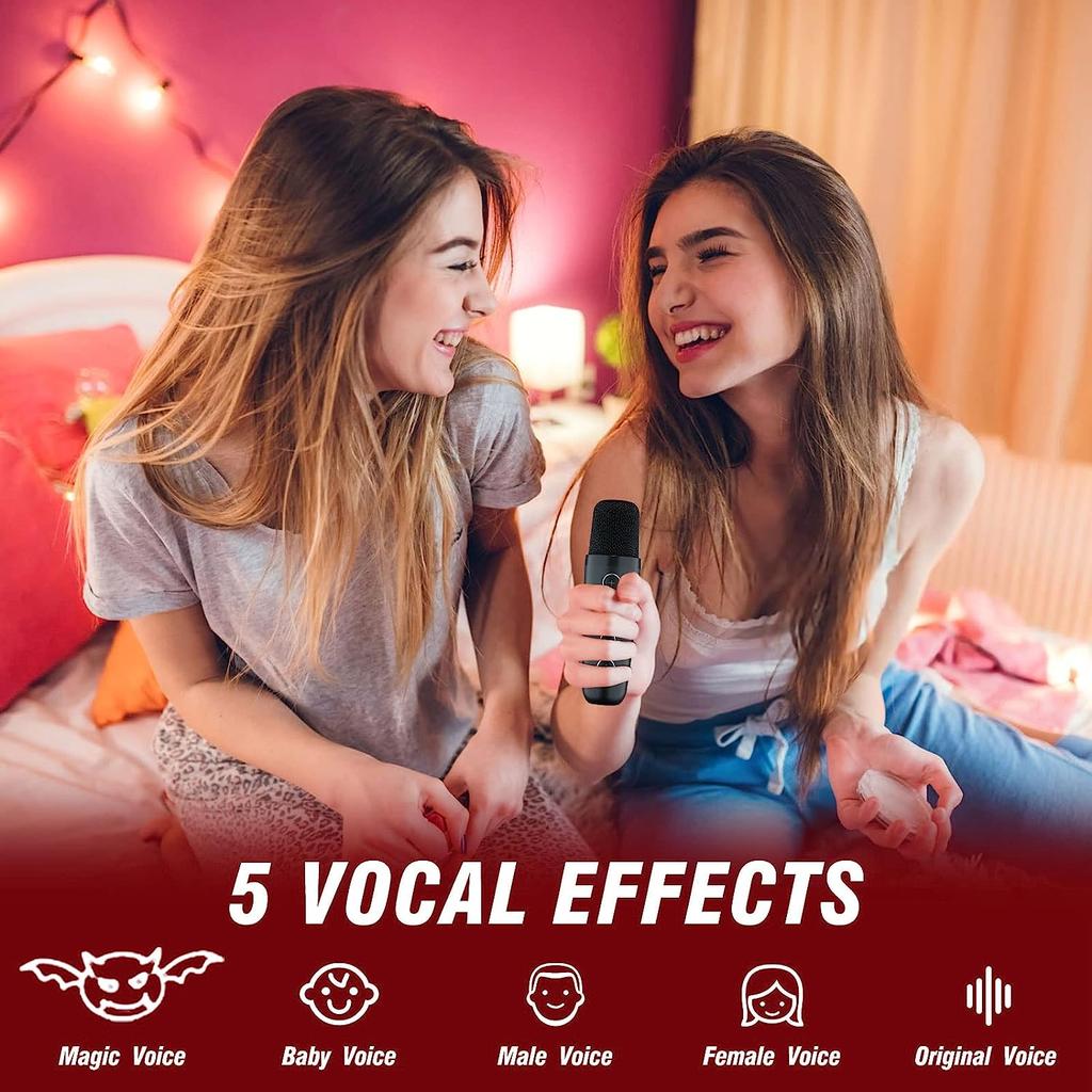 Караоке-машина, портативный динамик Bluetooth, светодиодная лампа для вечеринок с 2 беспроводными микрофонами для караоке — подарок на день рождения, семья, вечеринка, встреча, поддержка USB.