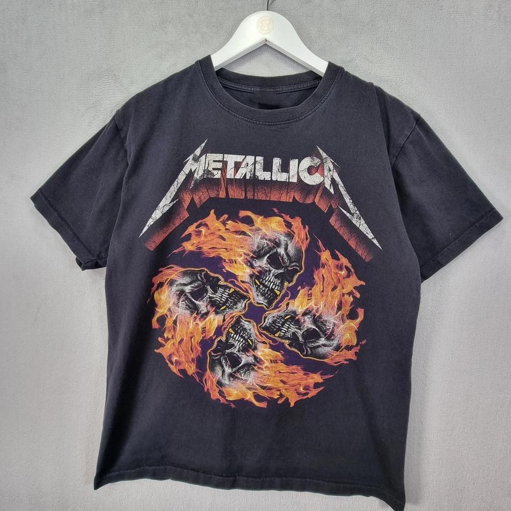 Перепечатка Metallica Горящие Черепа 00-х Винтажный Стиль Черная Группа S-4XL Унисекс Футболка