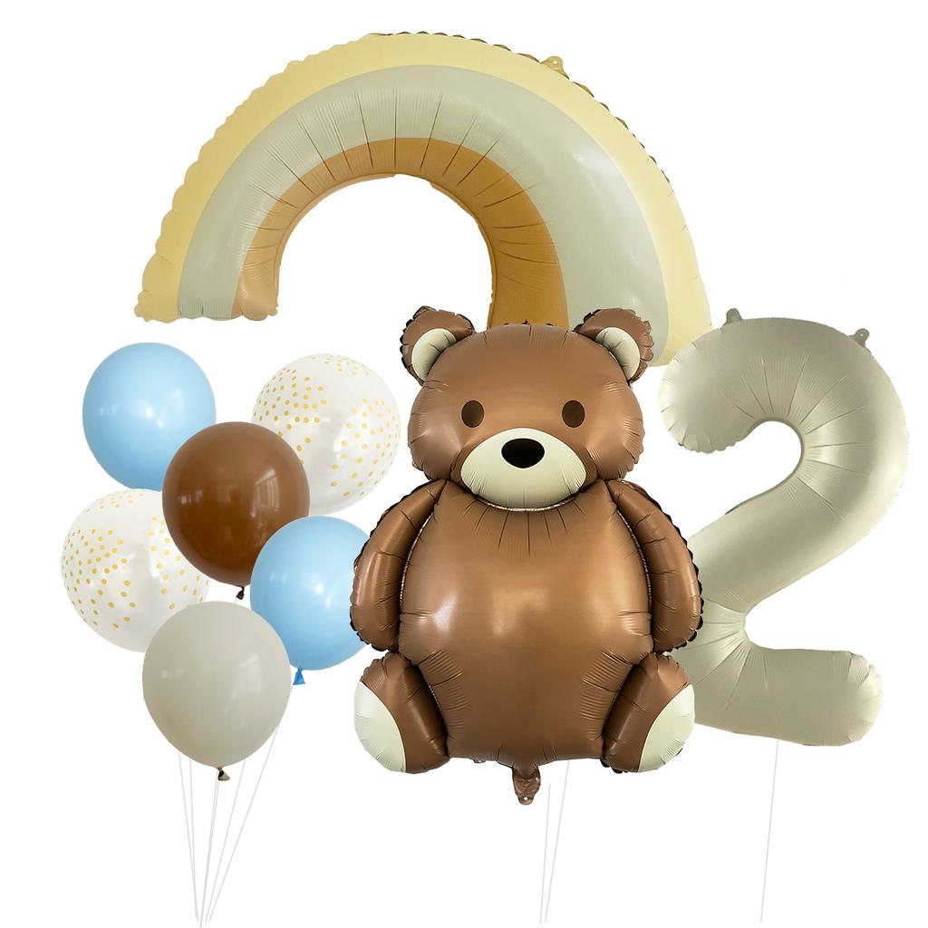 Cute Matte Teddy Bear Balloon Set Milky White Digital Aluminum Film Birthday Party Decoration Cute Fun