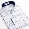 Мужская оксфордская повседневная рубашка с длинными рукавами, хлопковая клетчатая рубашка с длинными рукавами