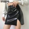 Leather Skirt Women's Fashion Sweet Cool Wind Split Half Skirt High Waist Slim Package Hip A-line Short Skirt