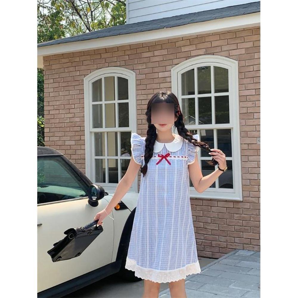 Популярное в этом году милое и сладкое платье французского голубого цвета, первая любовь, сарафан с пышной юбкой и завышенной талией