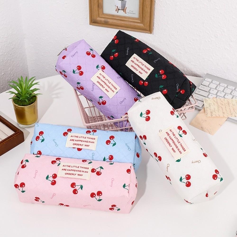 Cherry Print Pen Bag Large Capacity Pencil Pouch Stationery Organizer  School Office Supplies