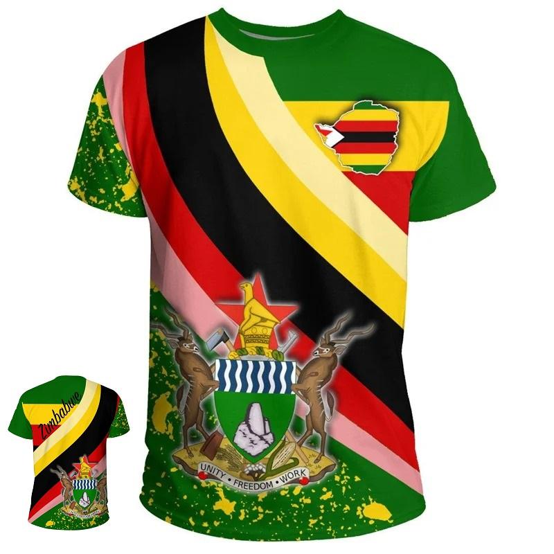 Летний топ с круглым вырезом и 3D-принтом Зимбабве, модная повседневная мужская футболка с коротким рукавом