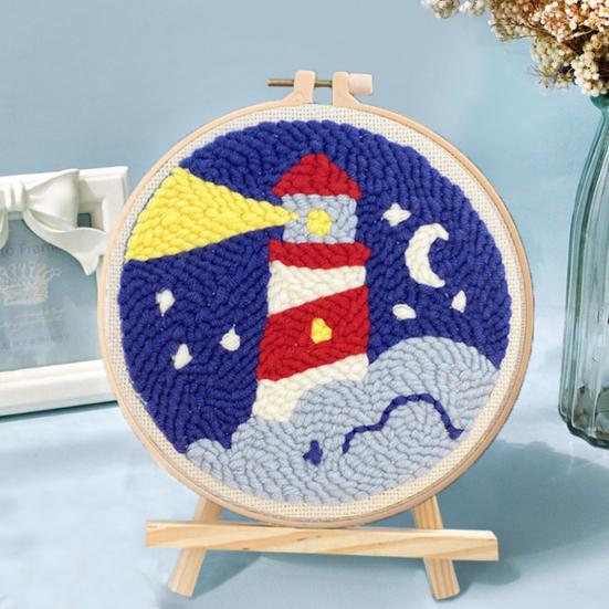 DIY Punch Stitch Kit for Beginners Cartoon Pattern with Punch Needle Hoop Punch Stitch Starter Craft Set for Adults Children
