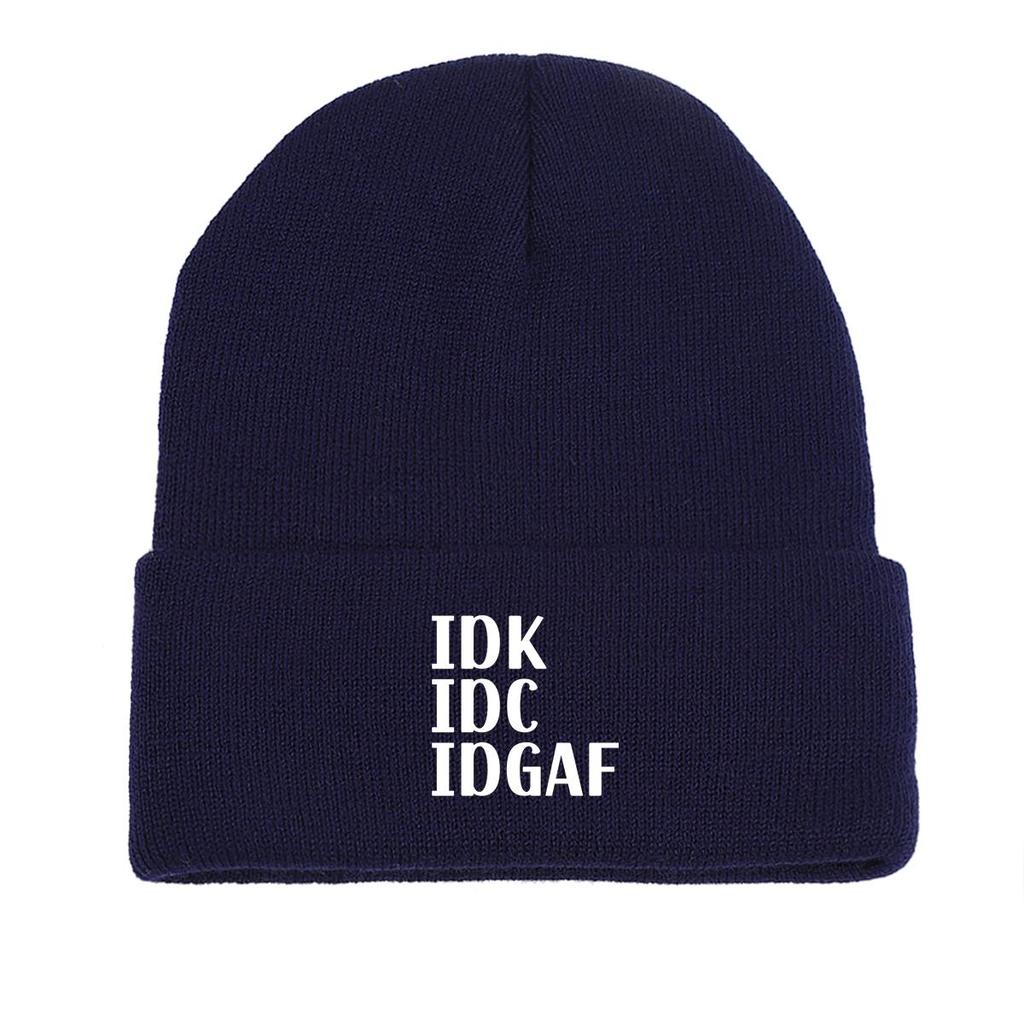 IDK IDC IDGAF" Winter Knit Hat Beanie, White Text Skullies Beanies Warm Winter Sporting Gorro Knitted Cap Beanie