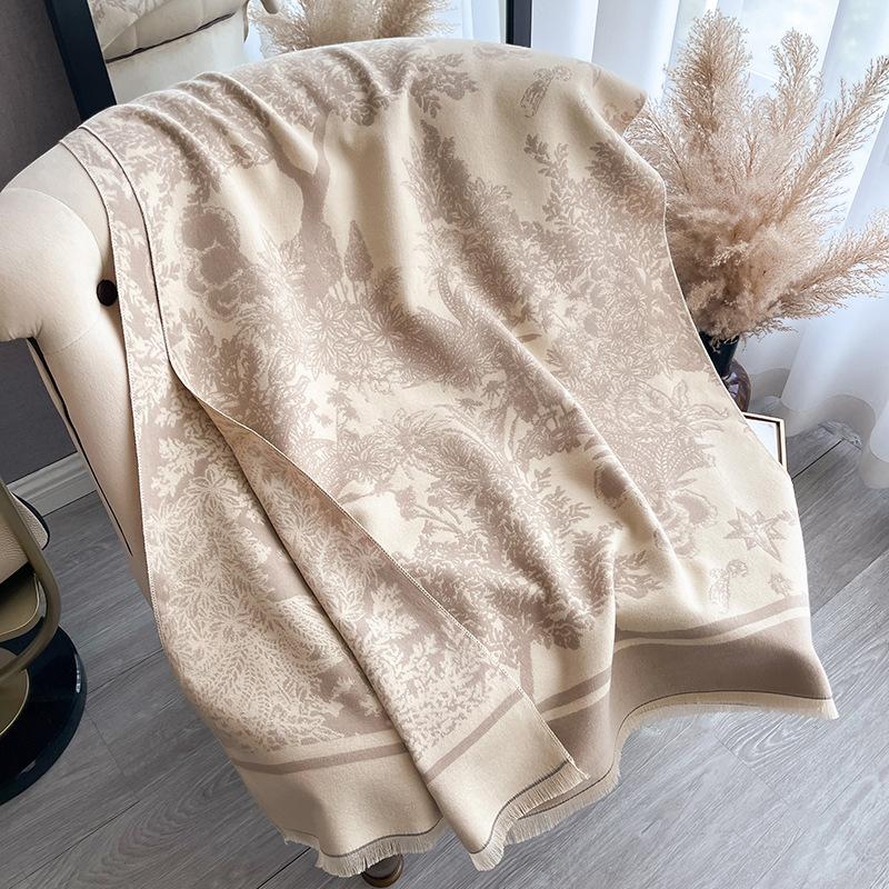Fashion Printing Contrasting Colors Double-Sided Imitation Cashmere Scarf Winter High-End Warm Shawl Women