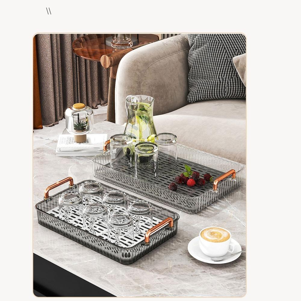 With Handles Water Drainage Tray Non Slip Double Layer Tray Durable Tea Serving Tray Coffee Table