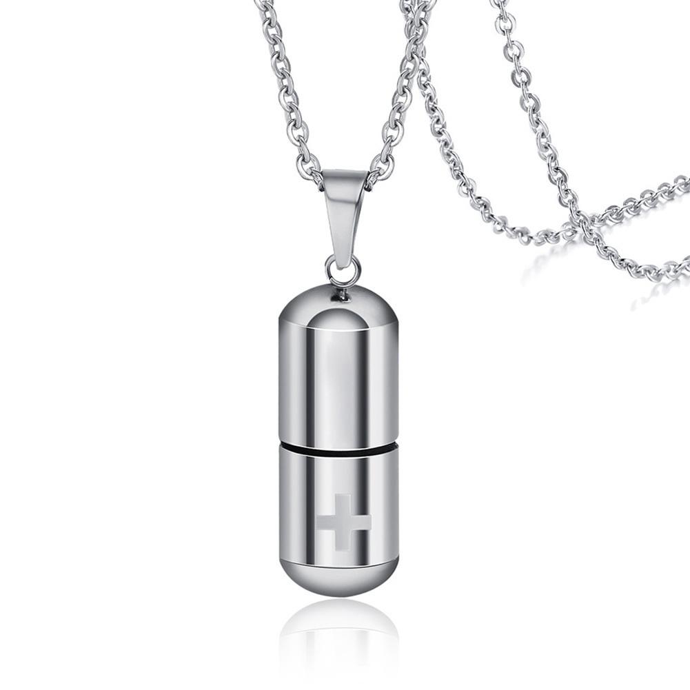 Ожерелья с флаконами для таблеток для мужчин и женщин, Ожерелья с подвесками в виде креста из нержавеющей стали, Медицинские ювелирные изделия в подарок пациенту