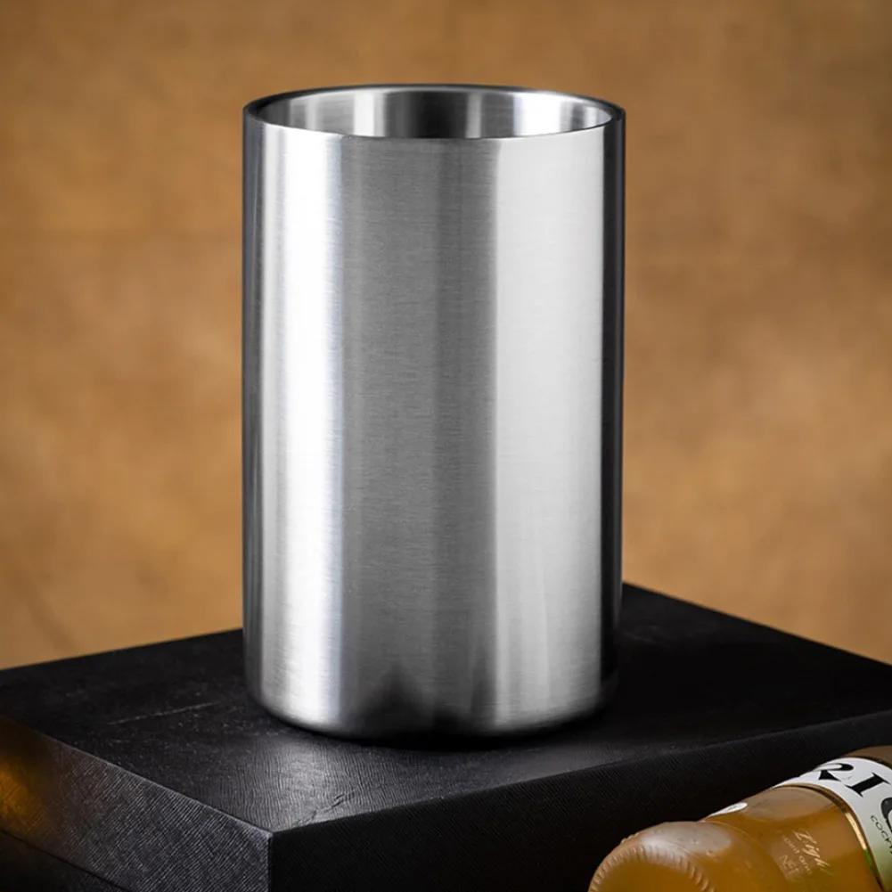 1pc Double-Wall Stainless Steel Ice Buckets Wine Chiller Bucket,Wine Bottle Cooler Bucket, Insulated Champagne Beer Ice Bucket