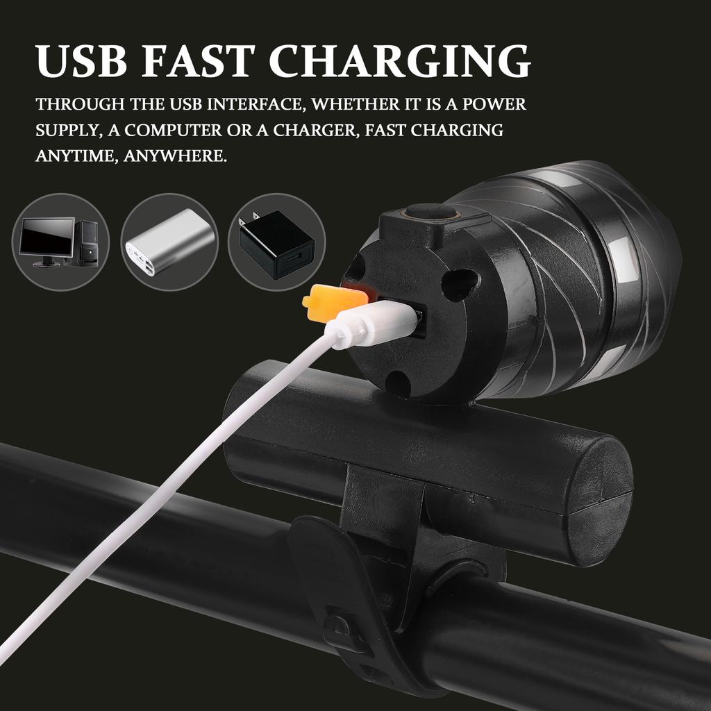 LED USB Rechargeable Outdoor Zoomable T6 Bicycle Light Bike Front Lamp Torch Headlight
