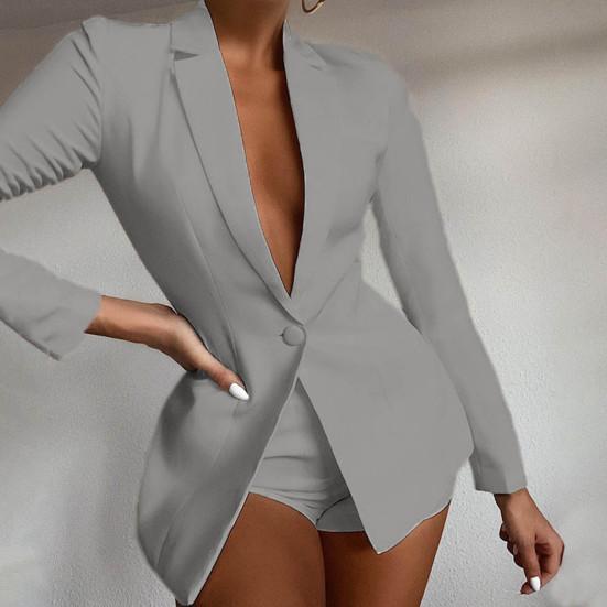 Женский костюм, пиджак, пиджак, лацкан с одной пуговицей, глубокий V-образный вырез, длинный рукав, прямой, против морщин, сплошной цвет, формальный деловой стиль, OL, повседневное женское пальто