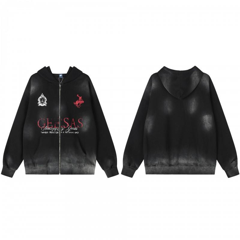 Mens Vintage Washed Hooded Zip-Up Baseball Sweatshirt Loose Fit Cotton Pullover Fall Casual Wear