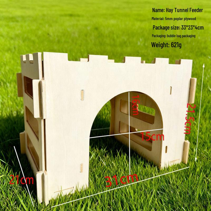 Interactive Hamster & Rabbit Wooden Hideout with Hay Feeder