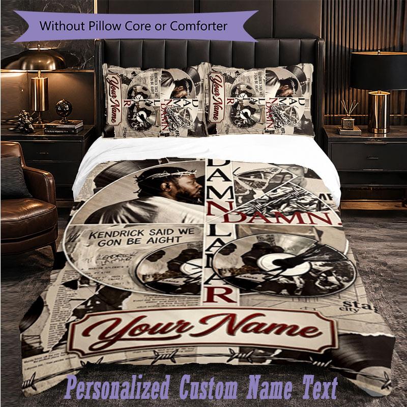 Personalized 3Pcs Bedding SetKendrick Lamar Custom Text Duvet Cover Pillowcase Set Bedroom Gift