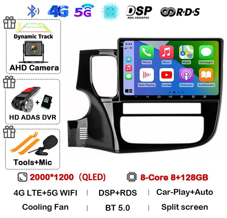 Android14 Carplay Автомагнитола для Mitsubishi Outlander 3 GF0W GG0W 2012-2018 Мультимедийный GPS-плеер Стерео 2din Головное устройство DSP