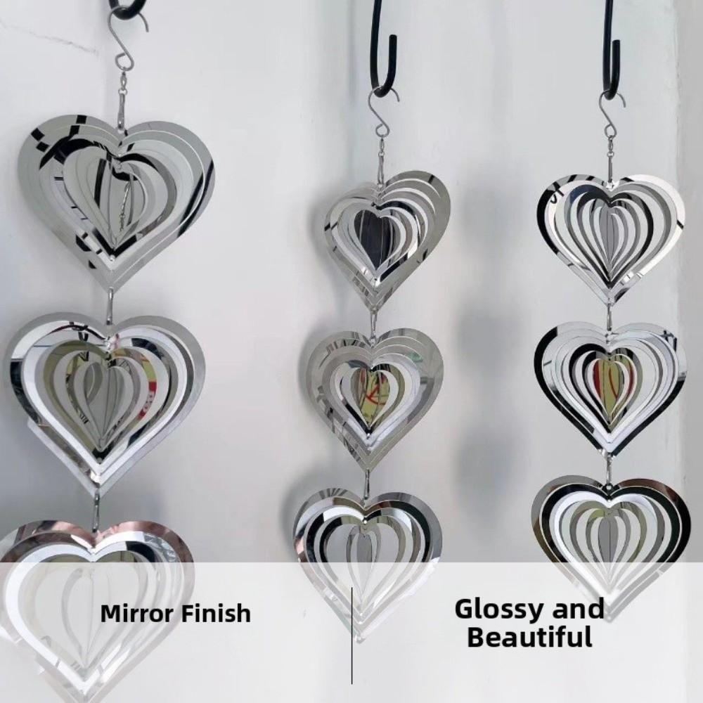 Reflective Surface 3D Metal Heart Double-Sided Wind Spinner Heart Wind Chime Garden Hanging