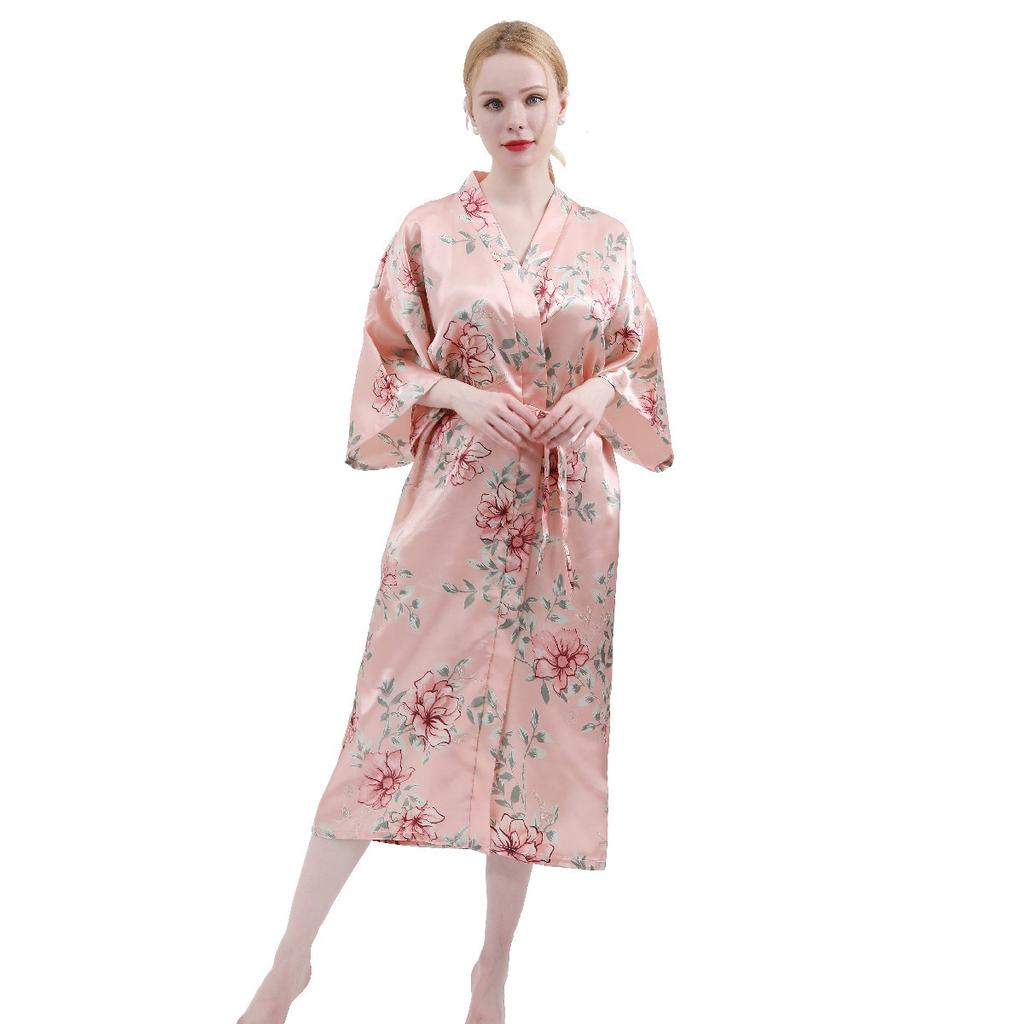 Spring and Autumn Long Imitation Silk Sexy Ladies Home Robe Fashion Temperament Elegant Cute Korean Version of The Silk Mother Morning Robe Home