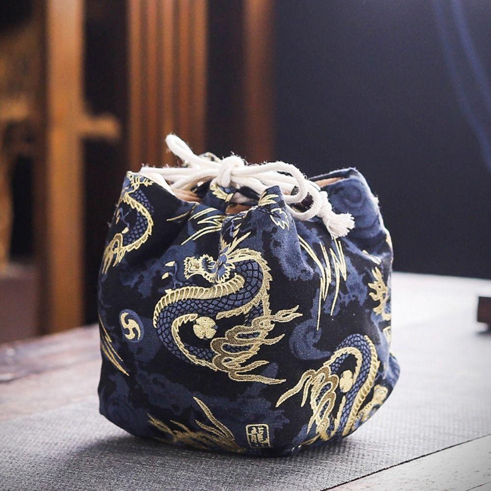 Мешочек на шнурке «Цветок дракона» Холщовый мешочек для хранения чайного набора Милый квадратный мешочек на запястье с цветком На каждый день