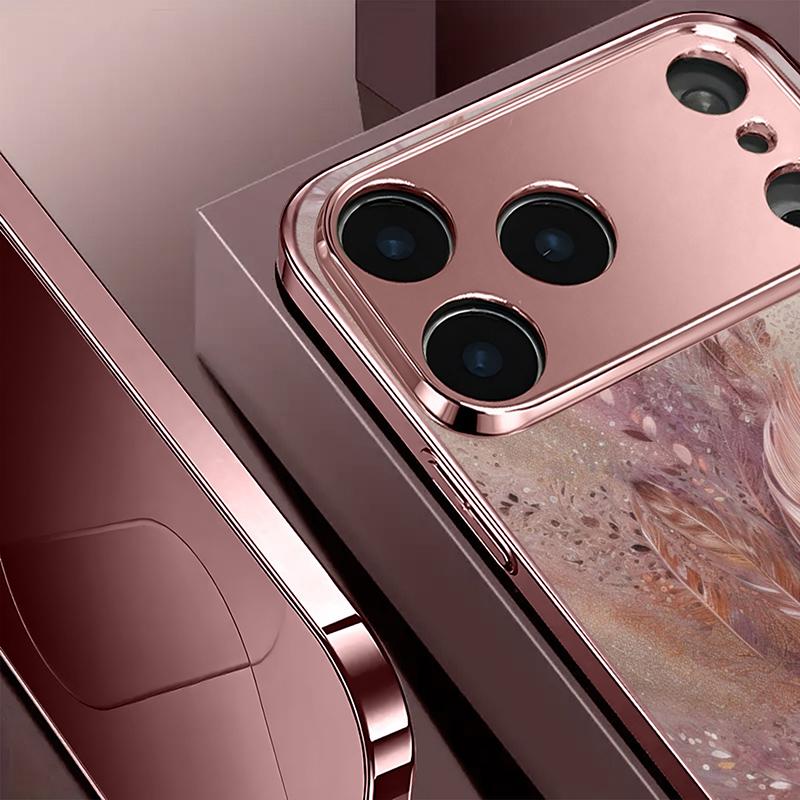 Чехол из закаленного стекла с узором 'Роскошный букет', розовый металлик, для iPhone 11 12 13 14 15 16 17 Pro Max 15 Plus 17 Air 16E