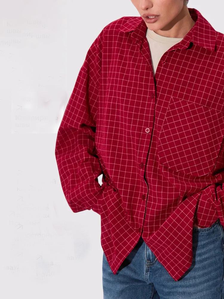 2026 Новая женская клетчатая рубашка с длинным рукавом свободного кроя большого размера - Повседневный и деловой стиль