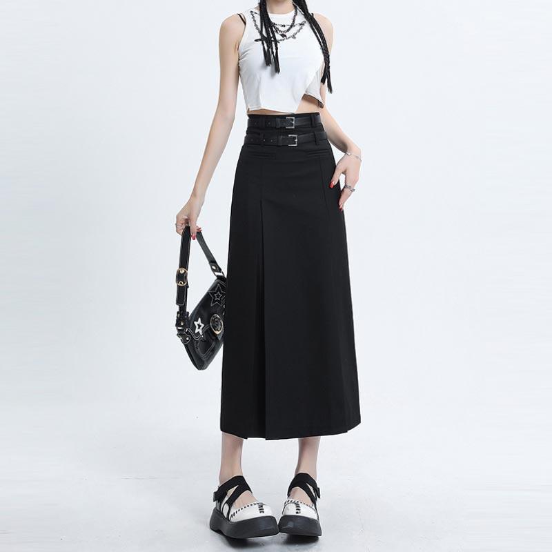 Юбка-миди с высокой талией для женщин, осенняя повседневная плиссированная длинная юбка трапециевидной формы, серая, черная, модная одежда в корейском стиле, женская Y2k