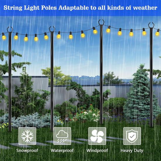 String Light Pole 10 Ft Coated Metal Pole with Fork Outdoor Light Pole with Spikes String Light Holder for Patio Deck Garden Wedding Party Decor