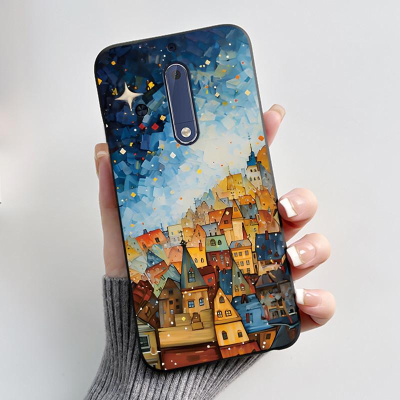 Чехол Для Nokia 5 Эстетичный Модный Милый Кот Мультяшный Черный Мягкий ТПУ Чехол для Телефона Для Nokia 5 Чехол-Бампер TA-1053 TA-1024
