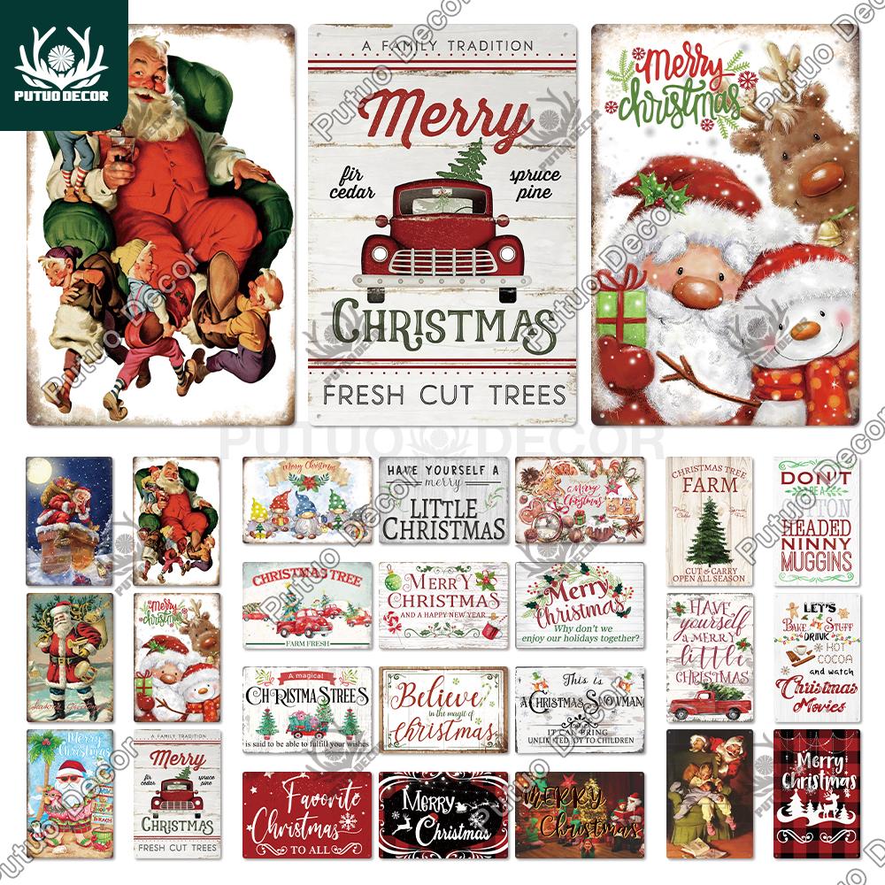 Decor Christmas Vintage Tin Sign Plaque Metal Retro Plate Poster for Club Living Room Kitchen Home Wall Art Decoration