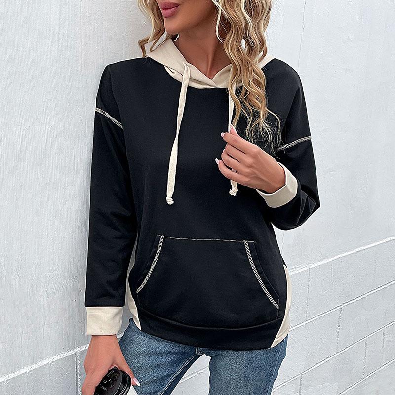 TEMU 2026 Autumn Women's Color Block Pullover Hoodie