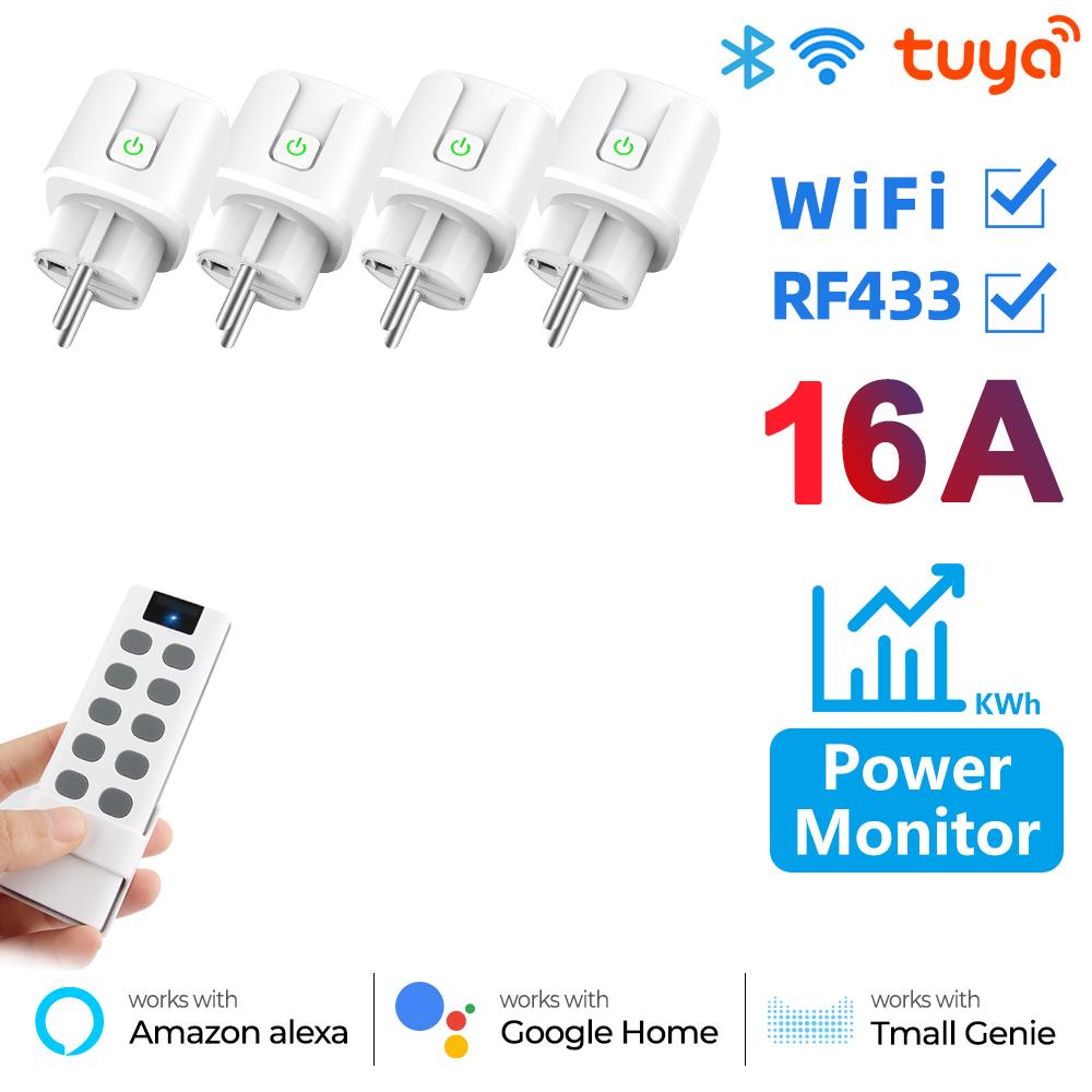 Wi-Fi Rf433 EU умная розетка 16a адаптер монитор питания беспроводной пульт дистанционного управления голосовой таймер для Google Home Alexa