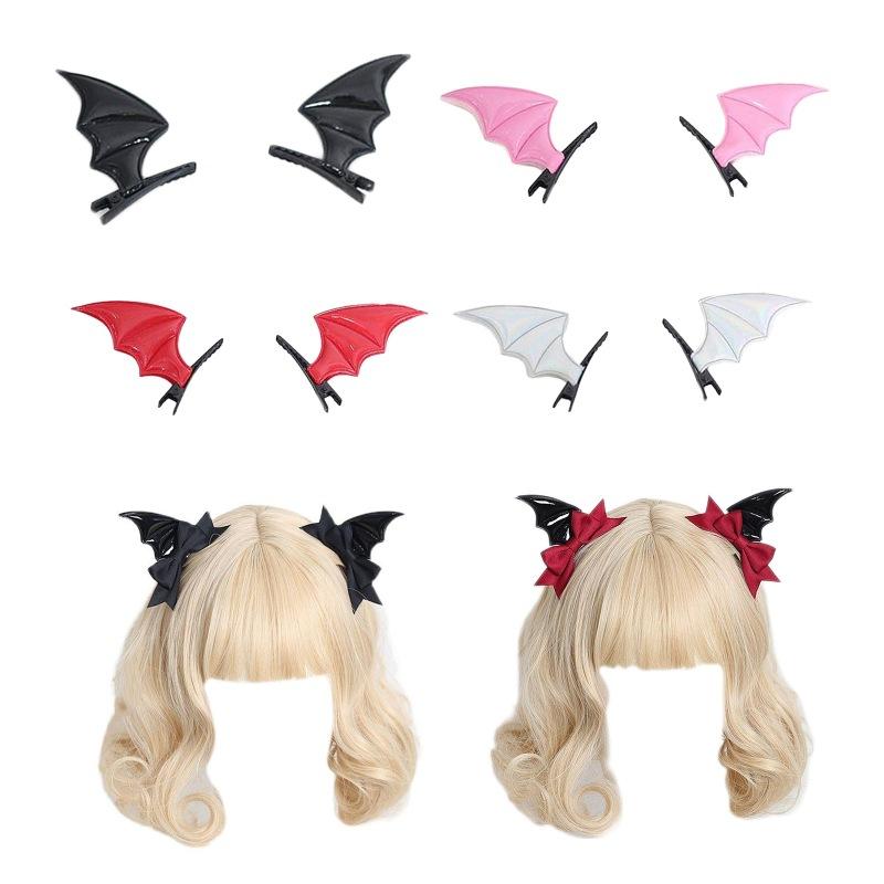 2PCS Dark Cute Devil Hair Clip Edge Clip Halloween Hair Clip Black Bat Wings Lolita Headpiece Gothic Style