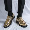 2024Men's New Korean Edition Gold Shining Band Diamond Nightclub Party Trend Fashion Shoes Comfortable and Versatile Lefu Shoes