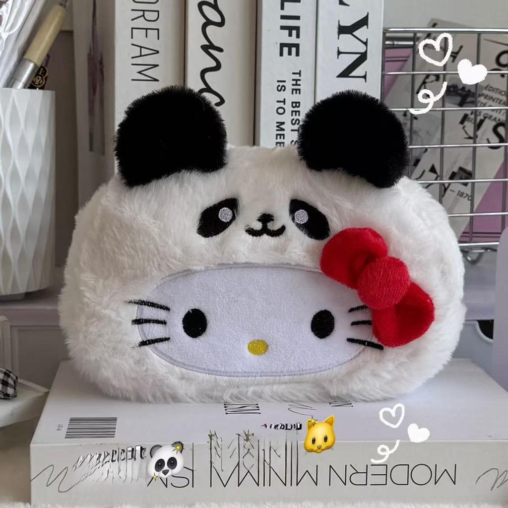 Cute Disguised Hello Kitty Plush Pencil Case Panda Capybara Cartoon Large Capacity Student Stationery Storage Bag High-Value Plu