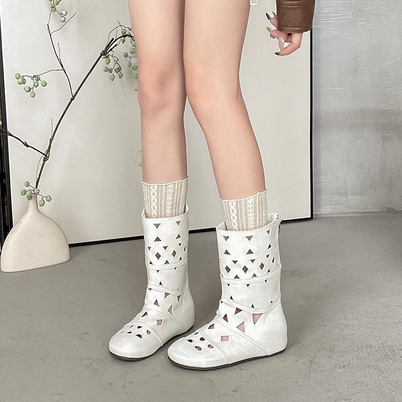 Ретро дизайн полые короткие ботинки дышащие с круглым носком высокие ботинки женские осенне-летние модные темпераментные сетчатые ботинки модные ботинки