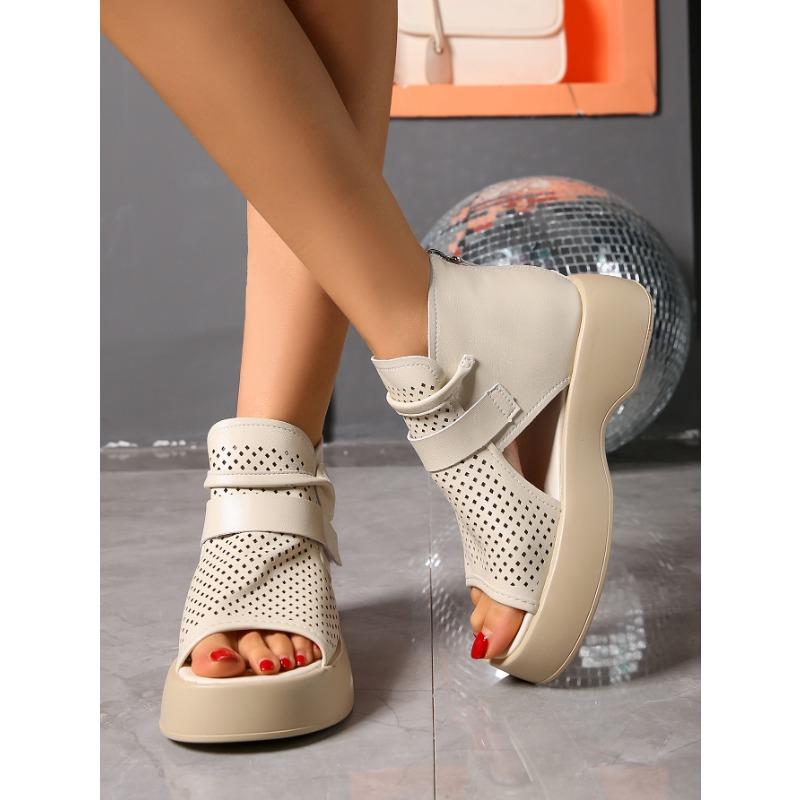 Женские весенне-летние новые ботильоны с вырезом «рыбий рот», сандалии на платформе и танкетке, водонепроницаемые сандалии на платформе с задней молнией