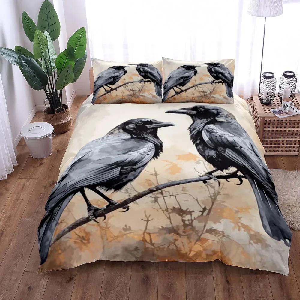 Комплект постельного белья Floral Garden Gothic Raven King Queen Double Full Twin Single Size