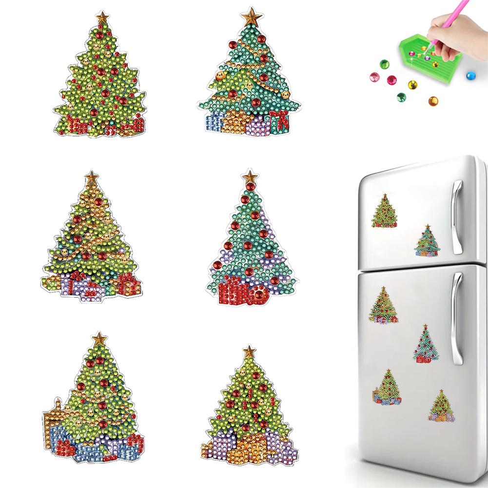 6Pcs Acrylic Special Shape Santa Claus Diamond Art Magnets Decals Diamond Painting Refrigerator Magnet for DIY Crafts Party Gift