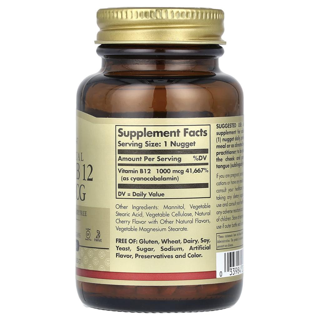 Solgar, sublingual vitamin B12, 1,000 mcg, 250 nuggets