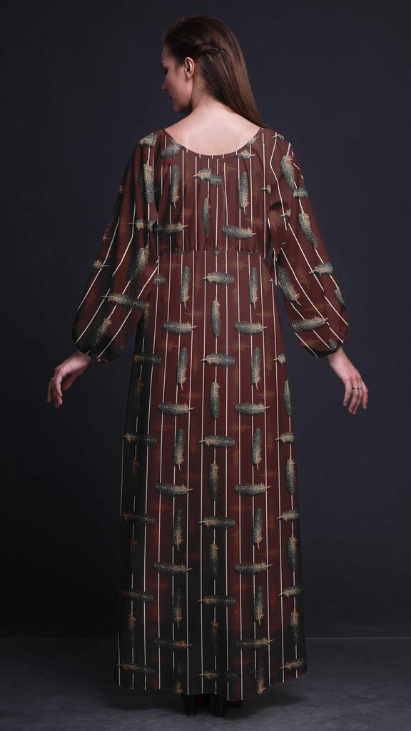 Bimba Листья мха Жоржетта | Мадхабилата и пионы цветочный принт для женщин с длинным рукавом эластичный пояс