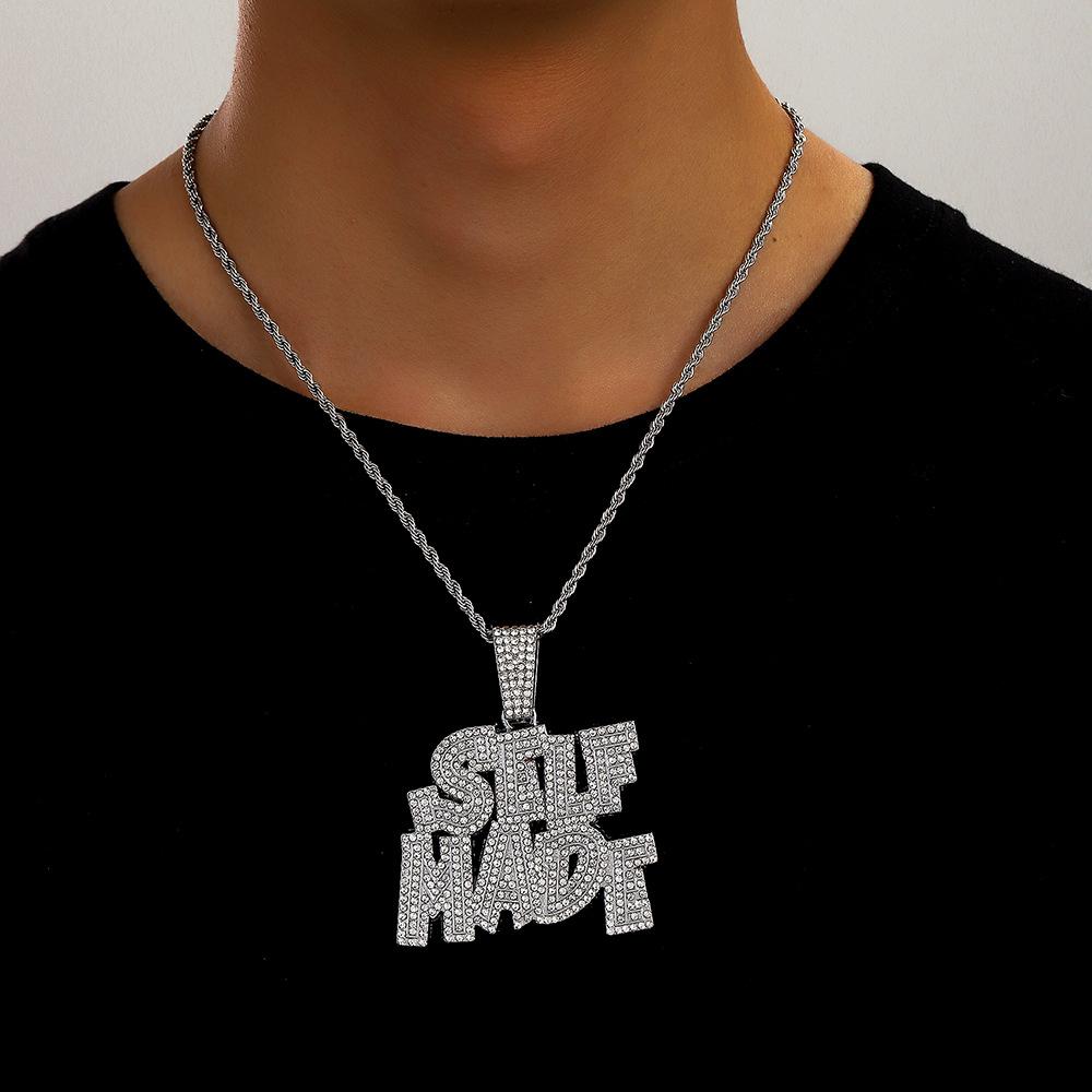 Горячая Распродажа Новый Продукт Полностью Алмазная Буква SELFMADE Сплав Подвеска Персонализированный Логотип Хип-Хоп Ожерелье Мужское Ожерелье