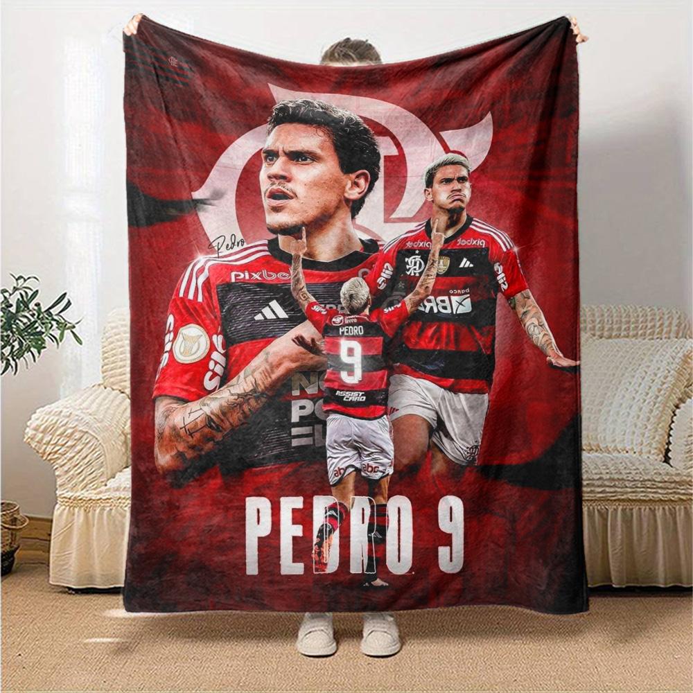 Soccer Player Collage Portrait Flannel Throw Blanket, Sports Fan Soft Warm Blanket for Sofa Bed Couch Home Use