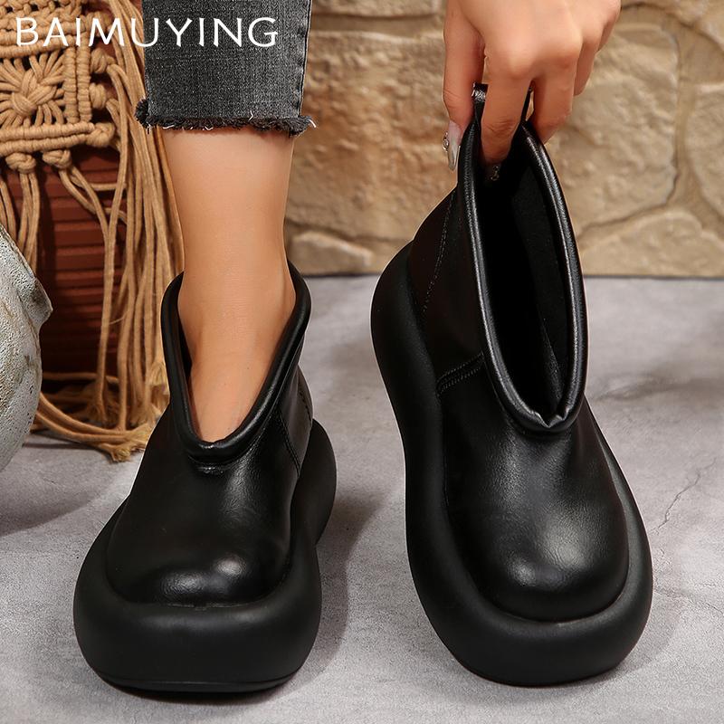 Leather Platform Women Ankle Boots Designer Fashion Mid Heels Shoes 2025 Trend New Brand Classic Oxford Winter Botas De Mujer