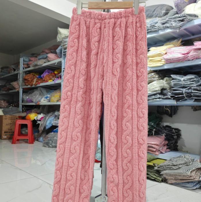 Women's Plus Size Coral Fleece Pajama Pants - Thick, Warm Flannel for Autumn/Winter