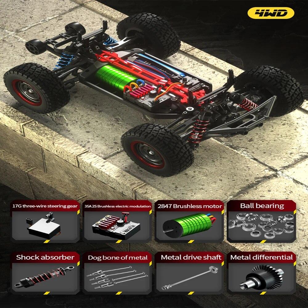 Новый 1:14 70 км/ч 4WD Радиоуправляемый автомобиль Внедорожник Автомобиль для трюков со светодиодной фарой Дистанционное управление Пикап Высокоскоростной дрифт Монстр-трак Детская игрушка в подарок