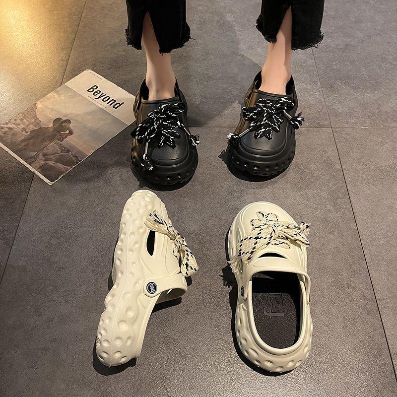 Модные туфли-сабо с подвесками, уличные шлепанцы, женские уличные тапочки, летние сандалии на платформе с милым бантом на толстой подошве для девочек