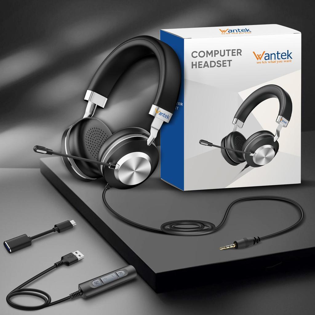 Wantek Upgrade USB Новый шумоподавляющий проводной ПК Подходит для веб-сайтов Home Commercial Remote Online Clear Совместимость с Mac Ultra Super No Ear Bolt