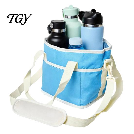 Portable Coffee Cup Tote for Takeout Beverage Drink Pouch with Adjustable Strap, Reusable Waterproof 4 Carrier Washable Daily Use Holder, Foldable